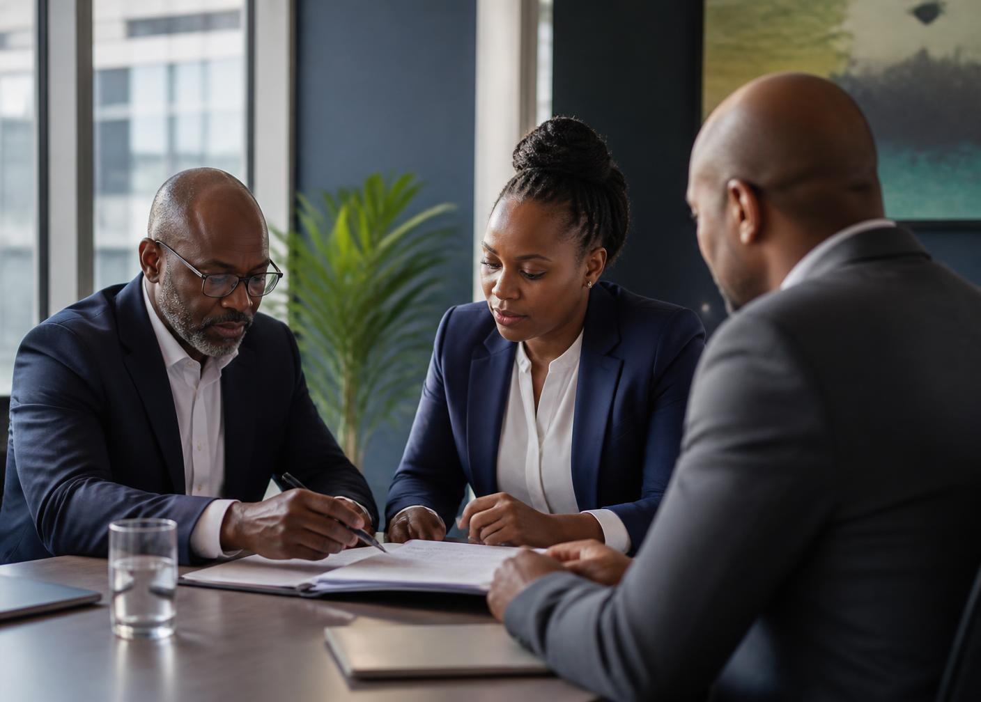 South African cyber security consultants reviewing a security plan with a client