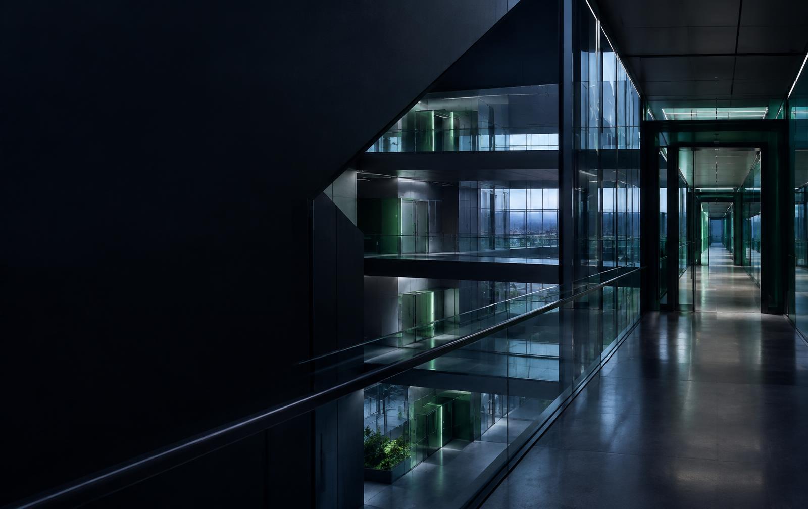 Layered glass corridors representing verified and segmented access pathways